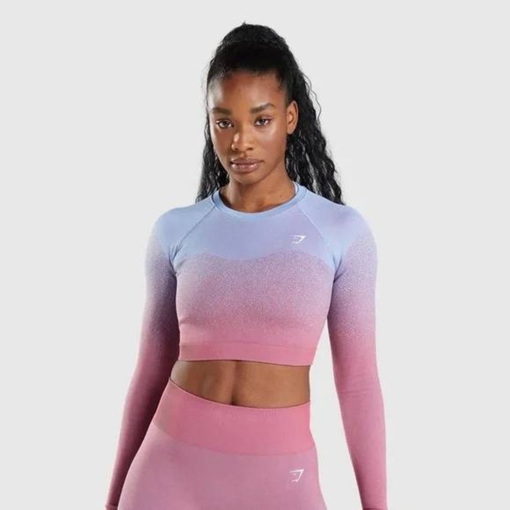 GYMSHARK Adapt Seamless Crop Top Women's Small‎ Ombre Long Sleeve Athletic